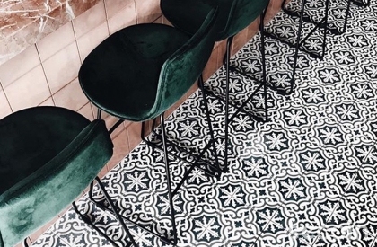 Encaustic cement tiles at a bar